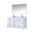 Lexora Jacques 60" White Double Vanity Cabinet, White Carrara Marble Top, White Square Sinks and 58" Mirror w/ Faucets