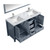 Lexora Jacques 60" Dark Grey Double Vanity, White Carrara Marble Top, White Square Sinks and 58" Mirror w/ Faucets