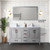Lexora Jacques 60" Distressed Grey Double Vanity Cabinet, White Carrara Marble Top, White Square Sinks and 58" Mirror w/ Faucets