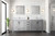 Lexora Jacques 80" Distressed Grey Double Vanity Cabinet, White Carrara Marble Top, White Square Sinks and 30" Mirrors w/ Faucets