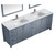 Lexora Jacques 84" Dark Grey Double Vanity, White Carrara Marble Top, White Square Sinks and 34" Mirrors w/ Faucets