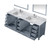 Lexora Jacques 84" Dark Grey Double Vanity Cabinet, White Carrara Marble Top, White Square Sinks and 34" Mirrors w/ Faucets