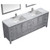 Lexora Jacques 84" Distressed Grey Double Vanity, White Carrara Marble Top, White Square Sinks and 34" Mirrors w/ Faucets