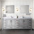Lexora Jacques 84" Distressed Grey Double Vanity Cabinet, White Carrara Marble Top, White Square Sinks and 34" Mirrors w/ Faucets