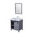 Lexora Marsyas 30" Dark Grey Single Vanity, White Carrara Marble Top, White Square Sink and 28" Mirror w/ Faucet