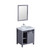 Lexora Marsyas 30" Dark Grey Single Vanity, White Carrara Marble Top, White Square Sink and 28" Mirror w/ Faucet