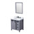 Lexora Marsyas 30" Dark Grey Single Vanity Cabinet, White Carrara Marble Top, White Square Sink and 28" Mirror w/ Faucet