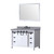Lexora Marsyas 48" White Single Vanity Cabinet, Grey Quartz Top, White Square Sink and 44" Mirror w/ Faucet