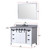 Lexora Marsyas 48" White Single Vanity Cabinet, Grey Quartz Top, White Square Sink and 44" Mirror w/ Faucet