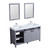 Lexora Marsyas 60" Dark Grey Double Vanity, White Carrara Marble Top, White Square Sinks and 24" Mirrors w/ Faucets