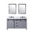 Lexora Marsyas 60" Dark Grey Double Vanity Cabinet, White Carrara Marble Top, White Square Sinks and 24" Mirrors w/ Faucets