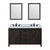 Lexora Marsyas 60" Brown Double Vanity Cabinet, White Quartz Top, White Square Sinks and 24" Mirrors w/ Faucets