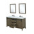 Lexora Marsyas 60" Rustic Brown Double Vanity, White Quartz Top, White Square Sinks and 24" Mirrors w/ Faucets