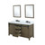 Lexora Marsyas 60" Rustic Brown Double Vanity Cabinet, White Quartz Top, White Square Sinks and 24" Mirrors w/ Faucets