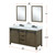 Lexora Marsyas 60" Rustic Brown Double Vanity Cabinet, White Quartz Top, White Square Sinks and 24" Mirrors w/ Faucets