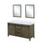 Lexora Marsyas 60" Rustic Brown Double Vanity Cabinet, White Quartz Top, White Square Sinks and 24" Mirrors