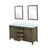 Lexora Marsyas 60" Rustic Brown Double Vanity Cabinet, White Quartz Top, White Square Sinks and 24" Mirrors