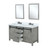 Lexora Marsyas 60" Ash Grey Double Vanity Cabinet, White Quartz Top, White Square Sinks and 24" Mirrors w/ Faucets