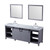Lexora Marsyas 84" Dark Grey Double Vanity, White Carrara Marble Top, White Square Sinks and 34" Mirrors w/ Faucets