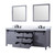 Lexora Marsyas 84" Dark Grey Double Vanity Cabinet, White Carrara Marble Top, White Square Sinks and 34" Mirrors w/ Faucets