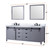Lexora Marsyas 84" Dark Grey Double Vanity Cabinet, White Carrara Marble Top, White Square Sinks and 34" Mirrors w/ Faucets