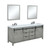 Lexora Marsyas 84" Ash Grey Double Vanity, White Quartz Top, White Square Sinks and 34" Mirrors w/ Faucets