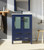 Lexora Volez 24" Navy Blue Single Vanity Cabinet, Integrated Top, White Integrated Square Sink and 22" Mirror w/ Faucet