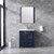 Lexora Volez 30" Navy Blue Single Vanity, Integrated Top, White Integrated Square Sink and 28" Mirror w/ Faucet