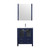 Lexora Volez 30" Navy Blue Single Vanity Cabinet, Integrated Top, White Integrated Square Sink and 28" Mirror w/ Faucet