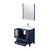 Lexora Volez 30" Navy Blue Single Vanity Cabinet, Integrated Top, White Integrated Square Sink and 28" Mirror w/ Faucet