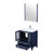 Lexora Volez 30" Navy Blue Single Vanity Cabinet, Integrated Top, White Integrated Square Sink and 28" Mirror w/ Faucet