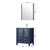 Lexora Volez 30" Navy Blue Single Vanity Cabinet, Integrated Top, White Integrated Square Sink and 28" Mirror w/ Faucet