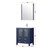 Lexora Volez 30" Navy Blue Single Vanity Cabinet, Integrated Top, White Integrated Square Sink and 28" Mirror w/ Faucet
