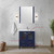 Lexora Volez 30" Navy Blue Single Vanity Cabinet, Integrated Top, White Integrated Square Sink and 28" Mirror w/ Faucet