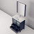 Lexora Volez 30" Navy Blue Single Vanity Cabinet, Integrated Top, White Integrated Square Sink and 28" Mirror w/ Faucet
