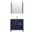 Lexora Volez 36" Navy Blue Single Vanity Cabinet, Integrated Top, White Integrated Square Sink and 34" Mirror w/ Faucet