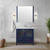 Lexora Volez 36" Navy Blue Single Vanity Cabinet, Integrated Top, White Integrated Square Sink and 34" Mirror w/ Faucet