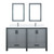 Lexora Ziva 72" Dark Grey Double Vanity Cabinet, Cultured Marble Top, White Square Sink and 30" Mirrors w/ Faucet