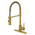 Kingston Brass Gourmetier Concord Single Handle Spring Spout Pre-Rinse Pull Down Kitchen Faucet, Brushed Brass