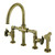 Kingston Brass KS2333CG Fuller Industrial Style Bridge Kitchen Faucet with Brass Sprayer, Antique Brass