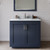Wyndham WCF292936SBNCMUNSM34 Miranda 36 Inch Single Bathroom Vanity in Dark Blue, White Carrara Marble Countertop, Undermount Square Sink, Brushed Nickel Trim, 34 Inch Mirror