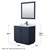 Wyndham WCF292936SBBCMUNSM34 Miranda 36 Inch Single Bathroom Vanity in Dark Blue, White Carrara Marble Countertop, Undermount Square Sink, Matte Black Trim, 34 Inch Mirror