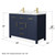 Wyndham WCG242448DBLCCUNSMXX Beckett 48 Inch Double Bathroom Vanity in Dark Blue, Carrara Cultured Marble Countertop, Undermount Square Sinks, Brushed Gold Trim