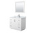 Wyndham WCF292942SWHCMUNSM34 Miranda 42 Inch Single Bathroom Vanity in White, White Carrara Marble Countertop, Undermount Square Sink, Brushed Nickel Trim, 34 Inch Mirror