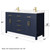 Wyndham WCG242460DBLCCUNSMXX Beckett 60 Inch Double Bathroom Vanity in Dark Blue, Carrara Cultured Marble Countertop, Undermount Square Sinks, No Mirror