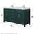 Wyndham WCG242460DGEWCUNSMXX Beckett 60 Inch Double Bathroom Vanity in Green, White Cultured Marble Countertop, Undermount Square Sinks, Brushed Nickel Trim