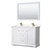 Wyndham WCV232348DWGC2UNSM46 Avery 48 Inch Double Bathroom Vanity in White, Light-Vein Carrara Cultured Marble Countertop, Undermount Square Sinks, 46 Inch Mirror, Brushed Gold Trim