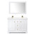 Wyndham WCV232348DWGC2UNSM46 Avery 48 Inch Double Bathroom Vanity in White, Light-Vein Carrara Cultured Marble Countertop, Undermount Square Sinks, 46 Inch Mirror, Brushed Gold Trim
