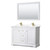 Wyndham WCV232348DWGWCUNSM46 Avery 48 Inch Double Bathroom Vanity in White, White Cultured Marble Countertop, Undermount Square Sinks, 46 Inch Mirror, Brushed Gold Trim