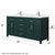 Wyndham WCG242466DGECCUNSMXX Beckett 66 Inch Double Bathroom Vanity in Green, Carrara Cultured Marble Countertop, Undermount Square Sinks, Brushed Nickel Trim